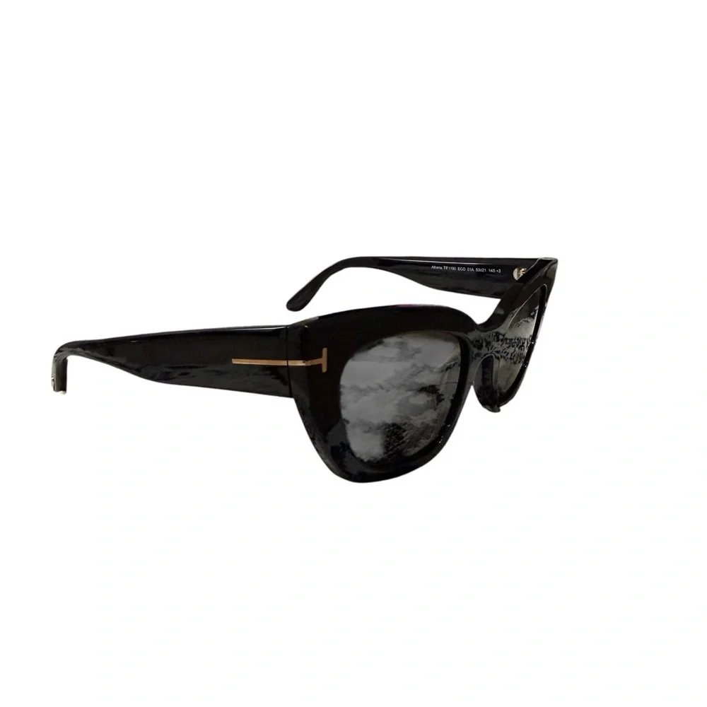 Tom Ford Square Black Acetate Sunglasses Gold T Logo Gray Lens NIB